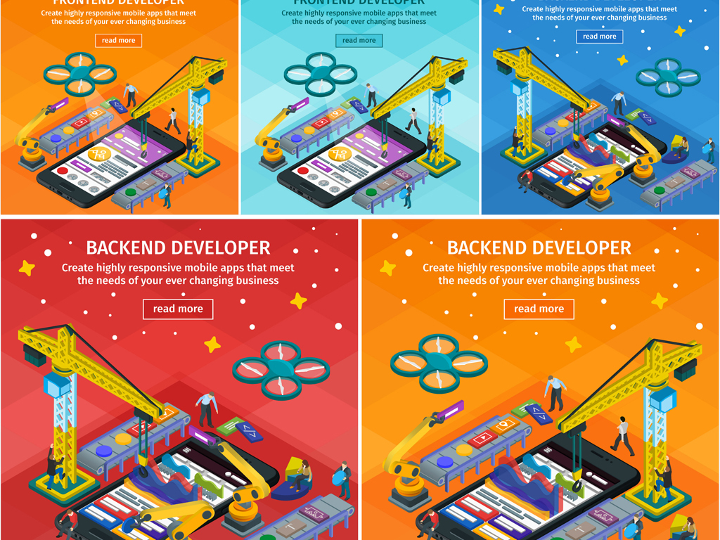 扁平概念化开发移动app应用平台三维插图矢量