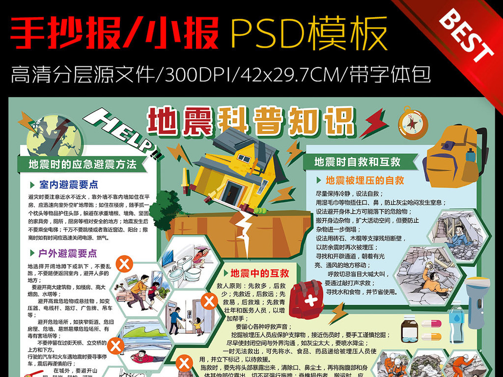 地震科普知识宣传展板手抄小报设计模板