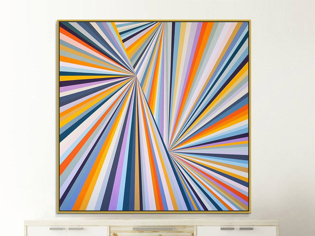 现代简约蓝色黄色橙色动感线条抽象装饰画