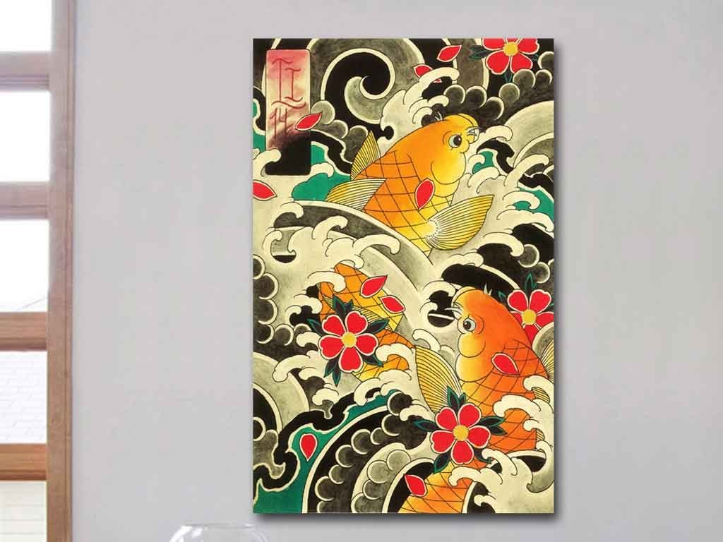 高清日本浮世绘手绘锦鲤刺青装饰画