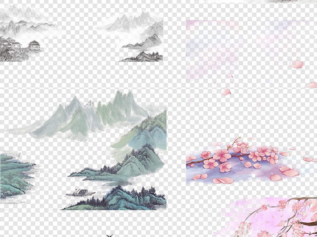 手绘古风落花流水