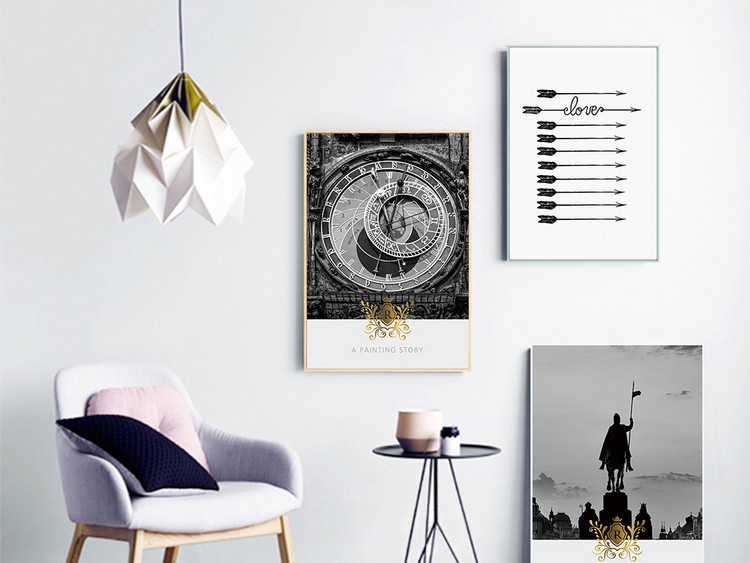 黑白大气欧式建筑著名风景英文三联装饰画(图