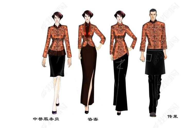 旗袍中餐厅服务员服装效果图