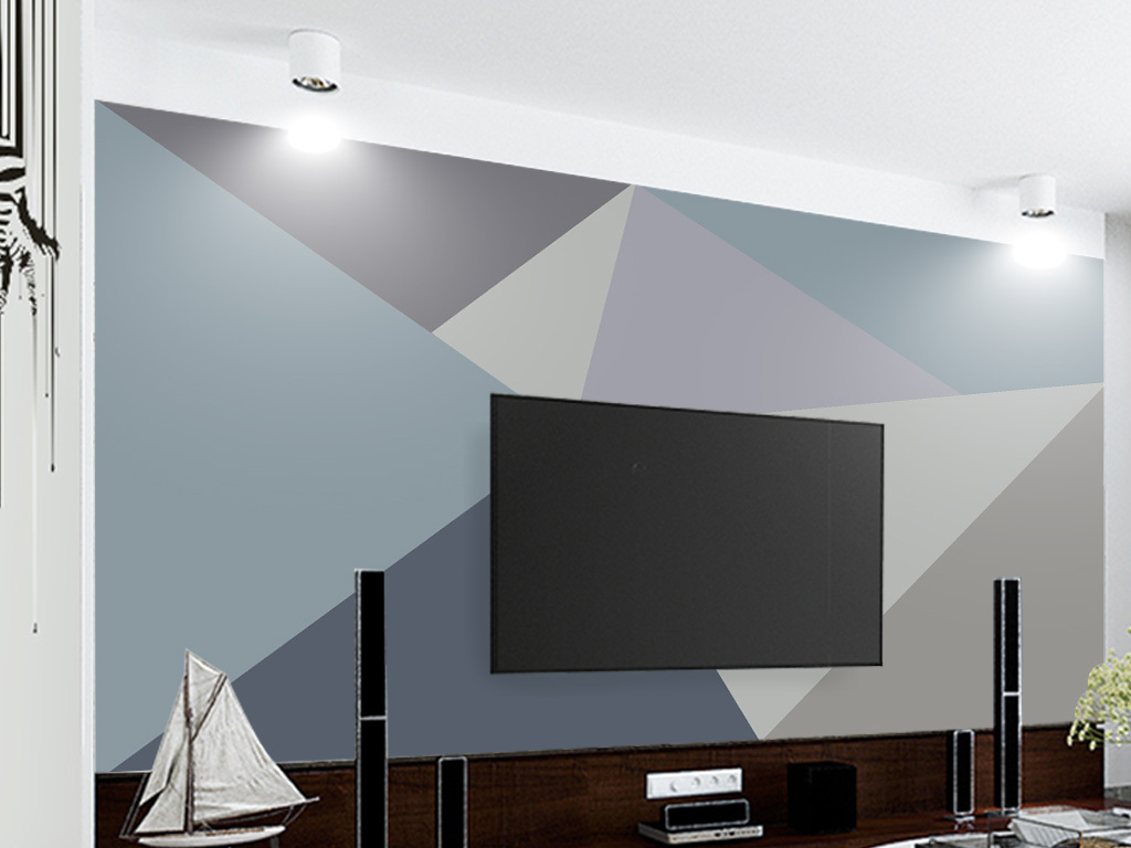 北欧简约几何抽象图案电视沙发背景墙