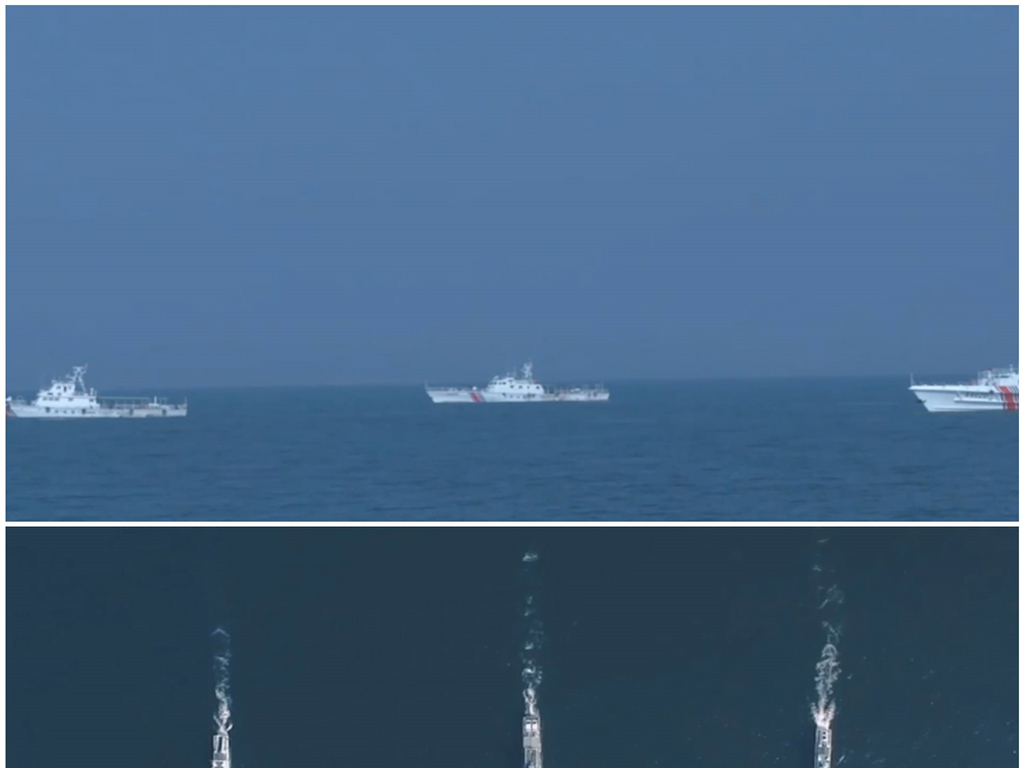 海军海警执法船舶巡航鸟瞰航拍高清视频素材