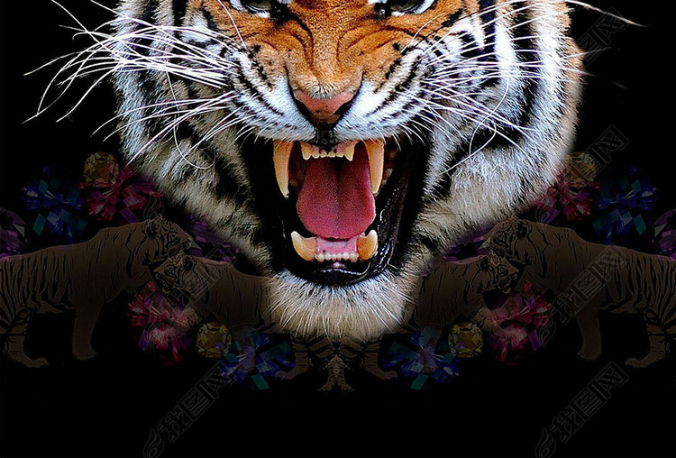 2018新款数码印花图案流行时尚元素老虎头图