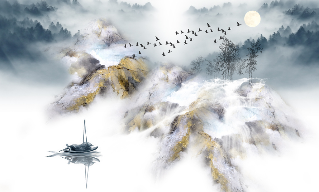新抽象水墨山水意境画电视背景墙油画