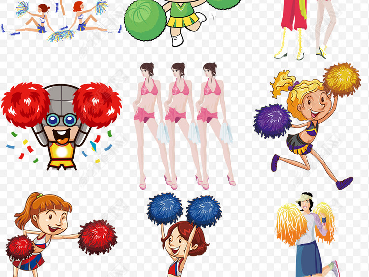 卡通小女孩啦啦队跳舞免抠png设计元素