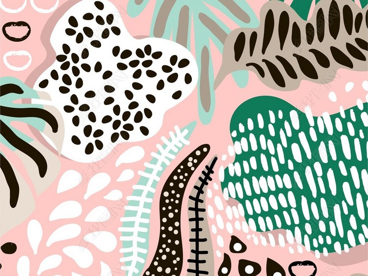 抽象几何叶子迷彩花纹豹纹印花黑白波点图片下