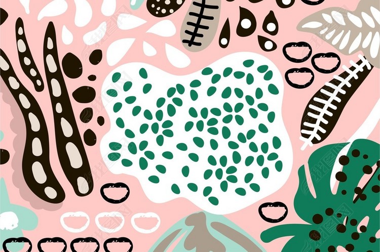 抽象几何叶子迷彩花纹豹纹印花黑白波点图片下