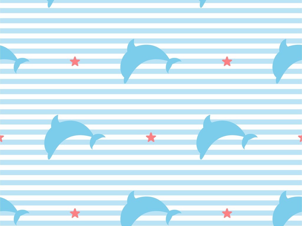 几何条纹星星印花卡通海豚图案海洋循环印花