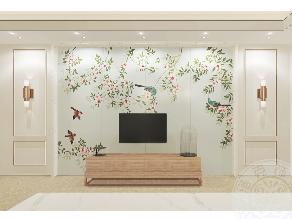 2017-08-29 22:01:23 我图网提供精品流行现代简约手绘工笔花鸟背景墙