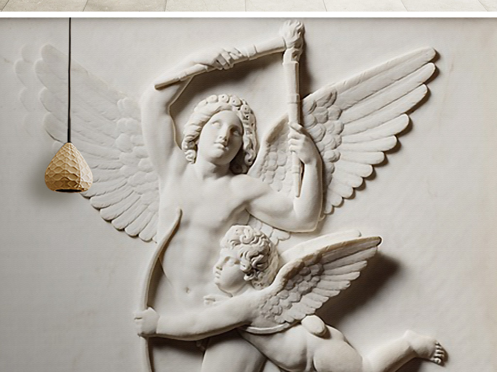 原创3d立体浮雕天使背景墙装饰画