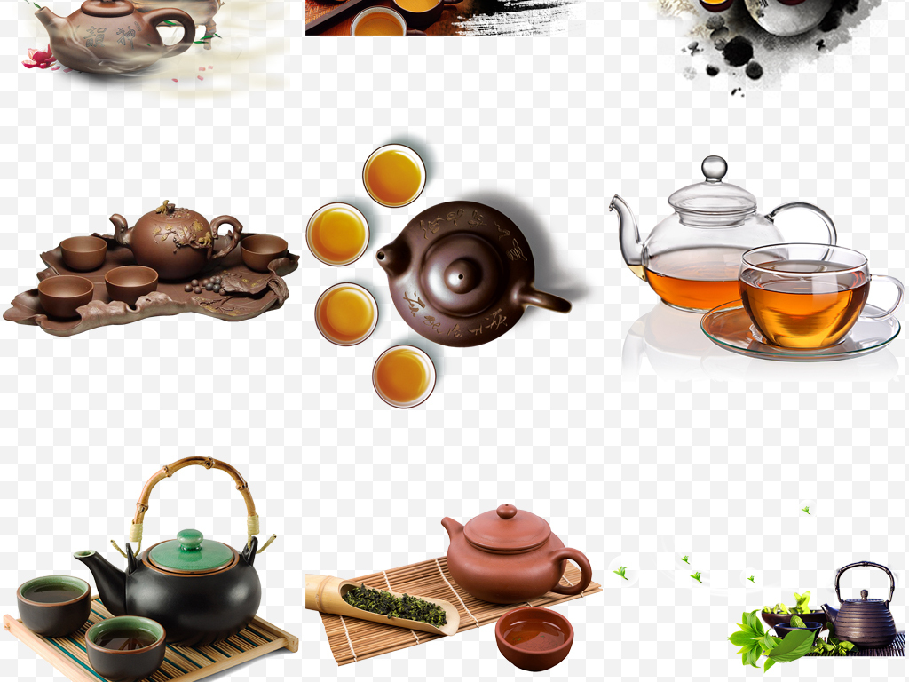 中国风茶杯茶壶茶叶茶字茶具茶园海报素材