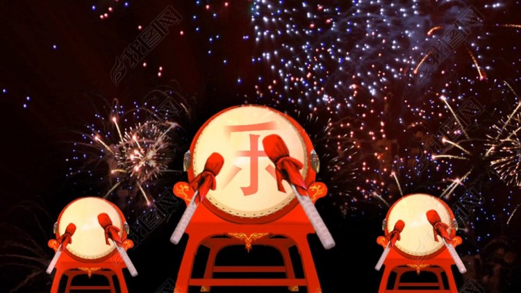 春节烟花视频喜庆2017锣鼓视频