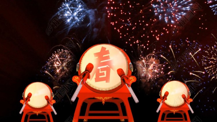 春节烟花视频喜庆2017锣鼓视频