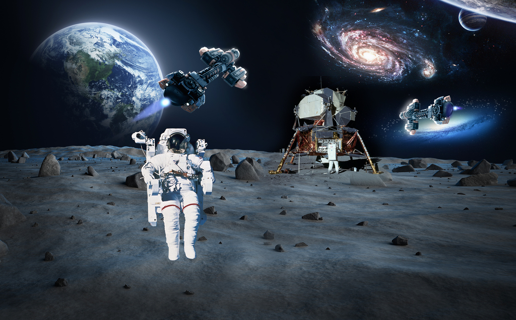 3D宇航员登月银河系地球背景墙