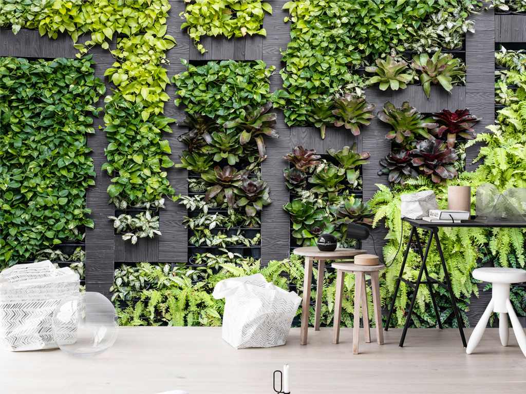 现代时尚立体墙面绿色植物田园壁画背景墙