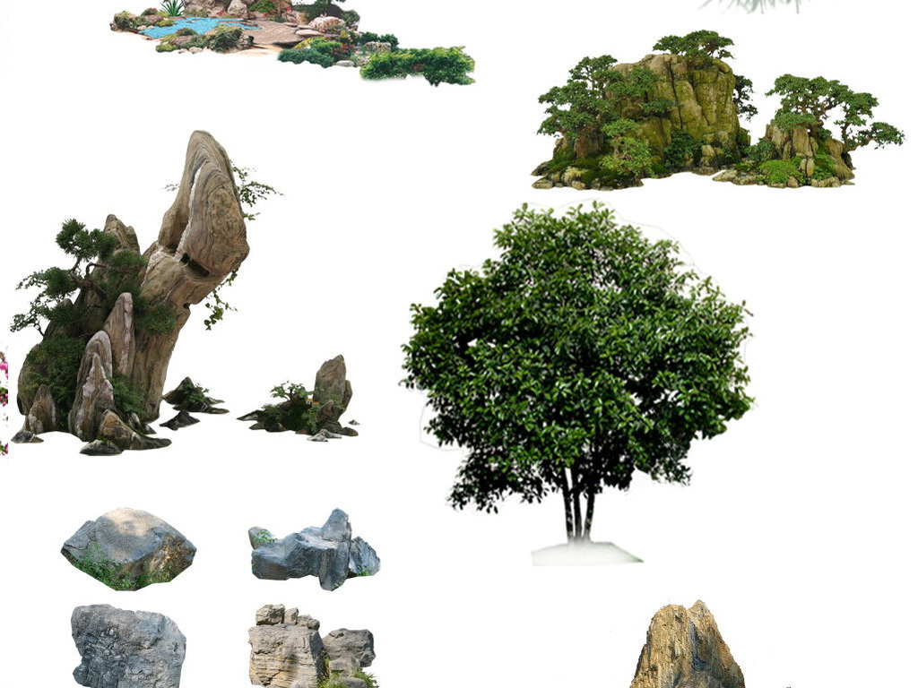 景观假山置石叠水石头SU模型