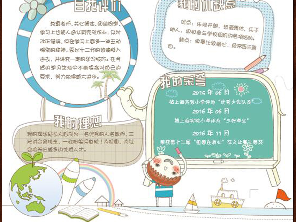 手抄报|小报 其他 其他 > 小学生竞选自我介绍小升初个人简历小报 小图片