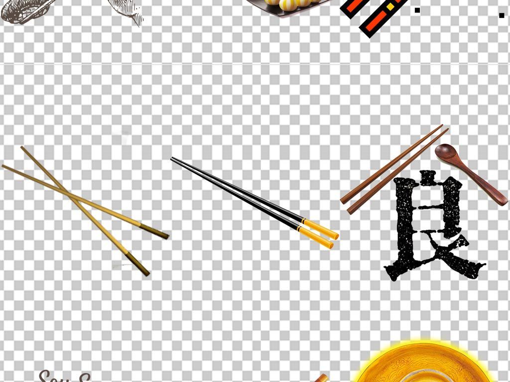 50余款食堂文化筷子PNG透明元素