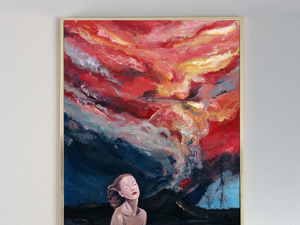 唯美美女红色云彩抽象装饰画