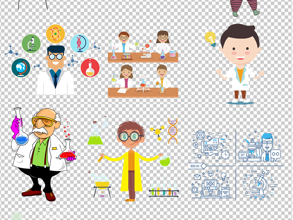 卡通科学家医学生物学家png海报素材