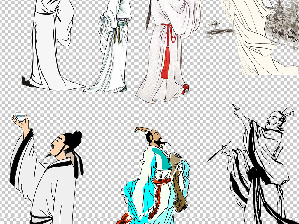 中国古代诗人作词古人物中国风PNG素材
