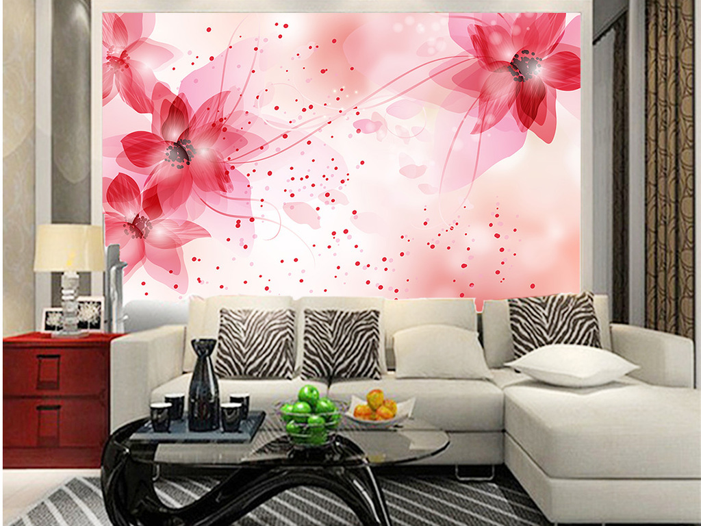 梦幻透明花朵唯美浪漫客厅背景墙装饰画(图片编号:)