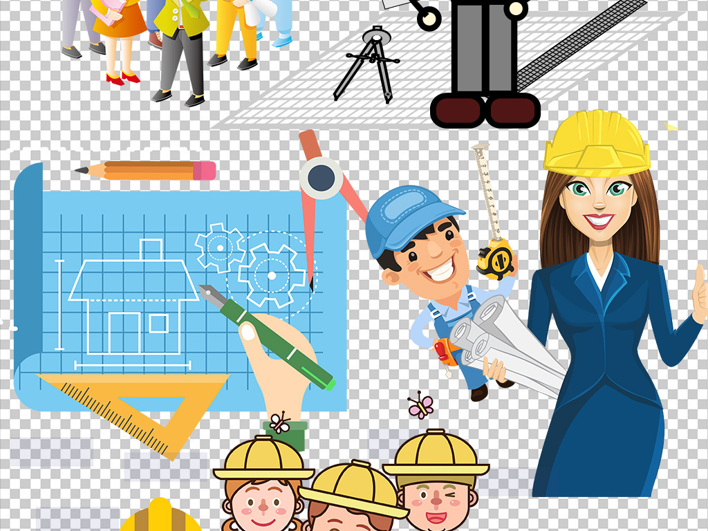 卡通建筑环卫工人建筑工程师人设计素材