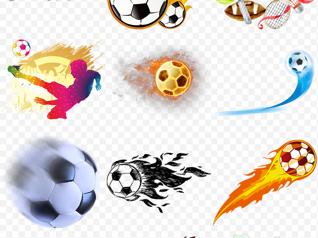 手绘创意足球运动玩耍图片png元素