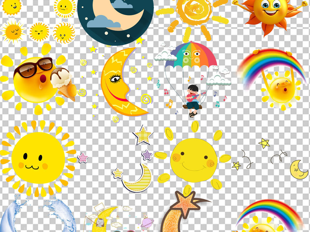 100款卡通儿童太阳月亮童趣海报元素