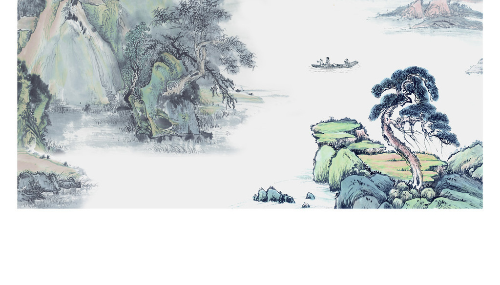 手绘古风水墨山水意境装饰画背景墙