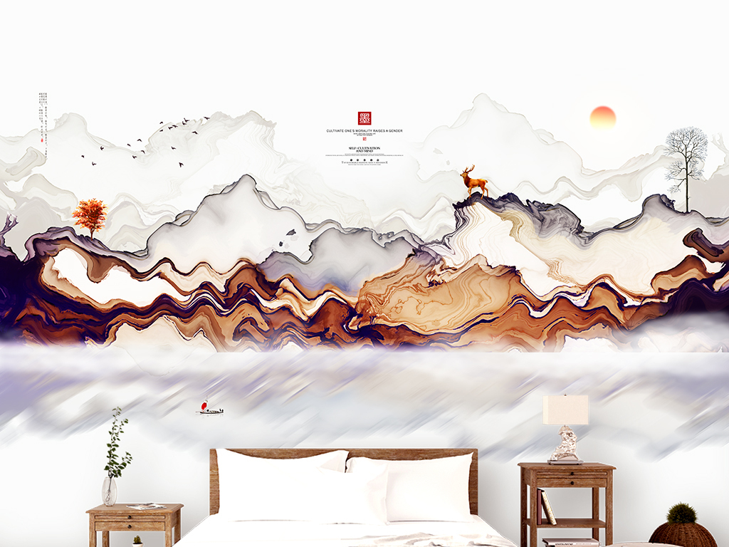 中国风装饰画新中式山水画水墨画