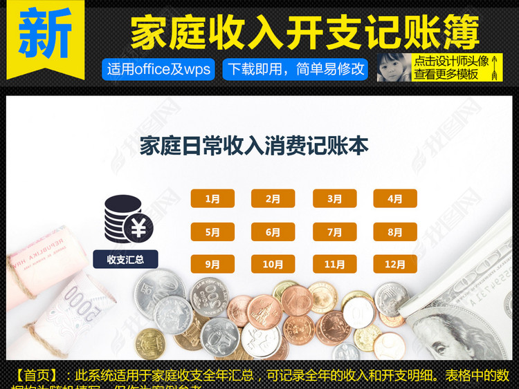 家庭全年收入支出核算记账簿流水账管理系统