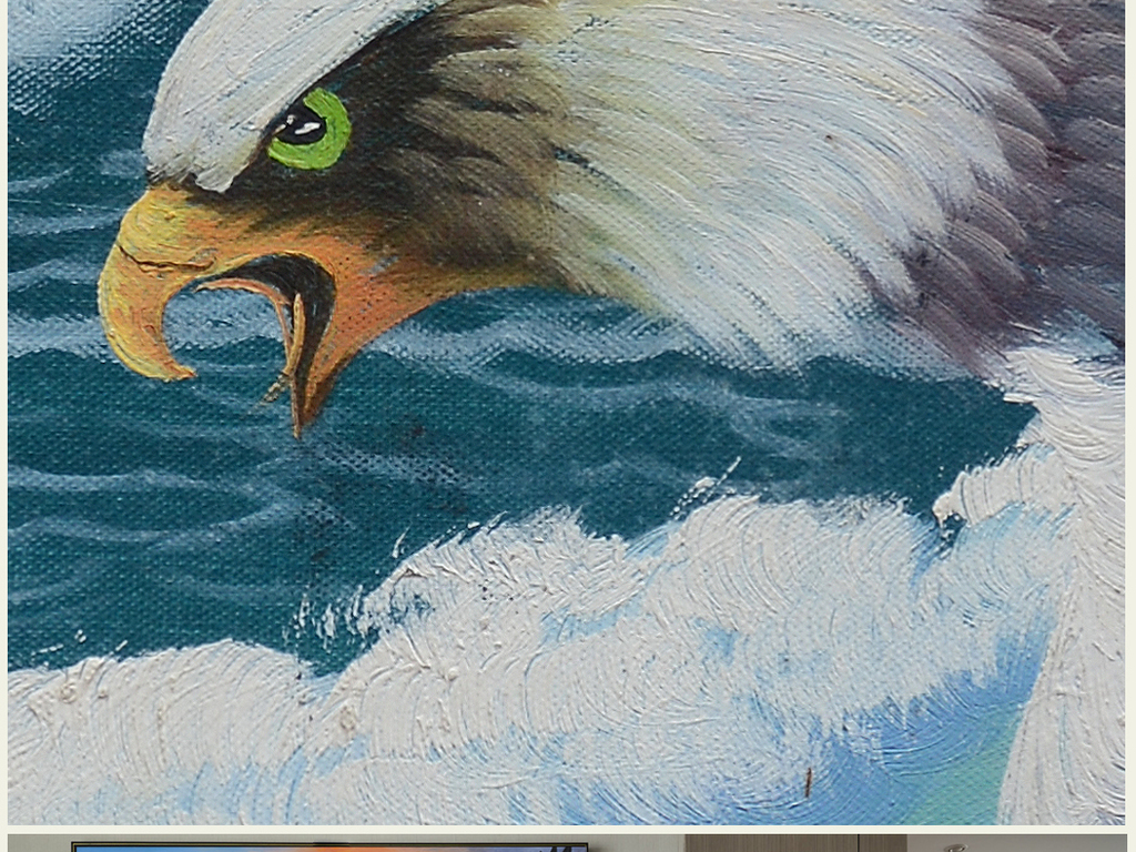 鲲鹏海浪纯手绘巨幅油画艺术背景壁画