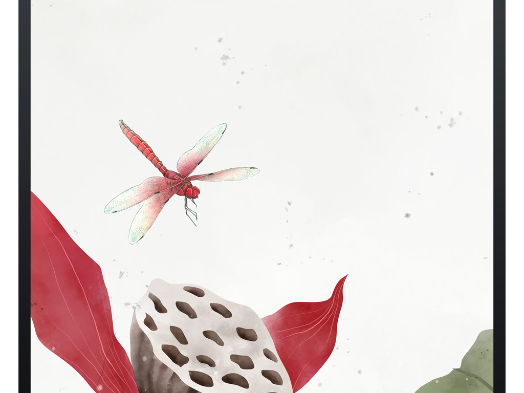 新中式水墨写意禅境荷花图五联装饰画无框画