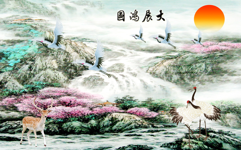 中国风水墨山水花鸟图