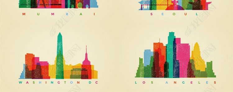美国知名城市建筑喷墨彩色高楼城市地标旅行