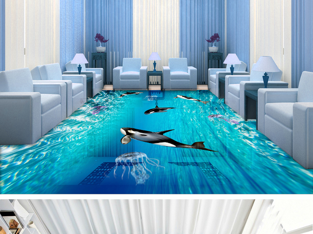 海洋虎鲸3D地板图片设计素材_高清psd模板下