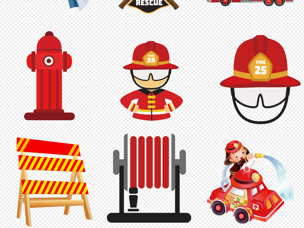 卡通消防员少儿安全消防展板插画png图片下载png素材