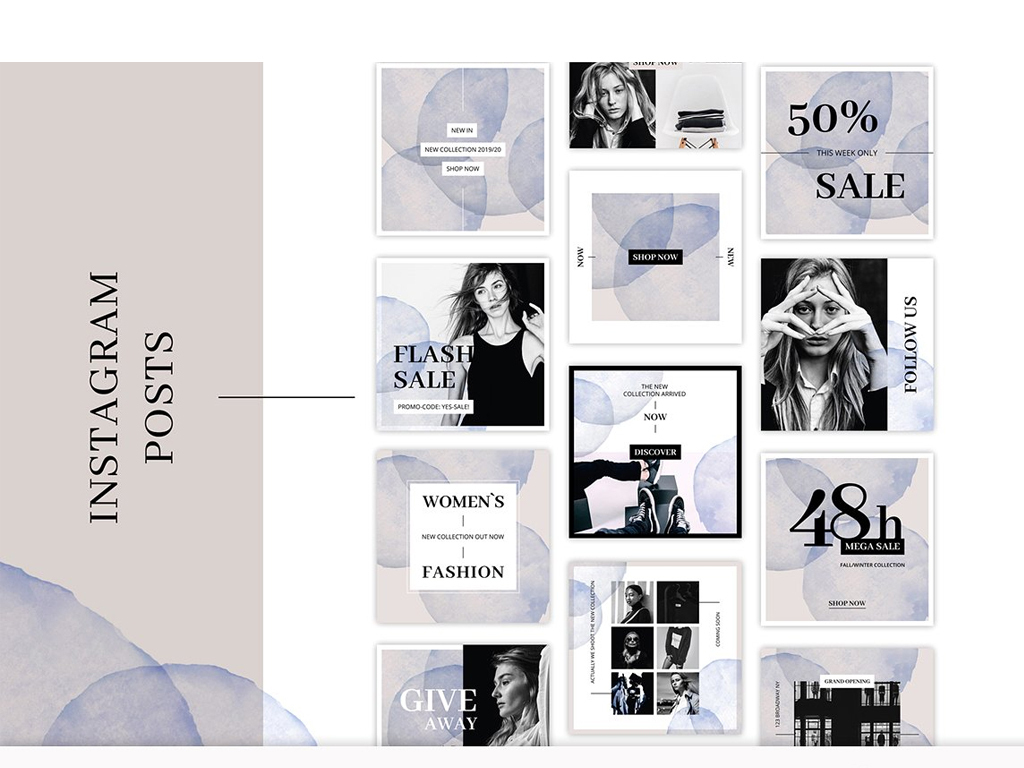 水墨欧美社交媒体方形界面模版排版海报