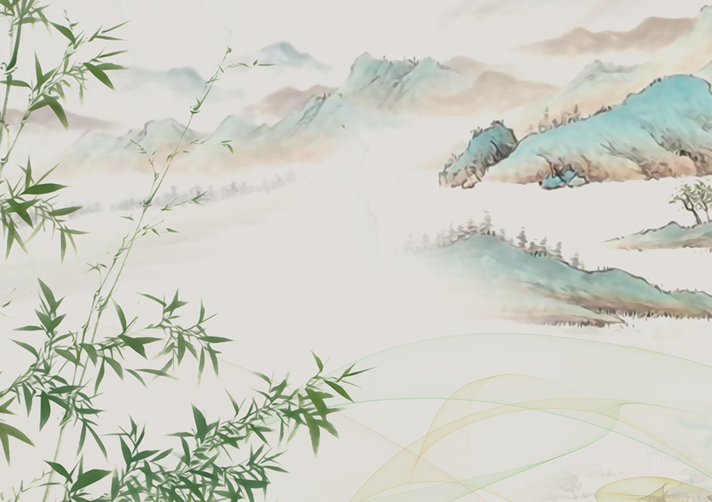 新中式竹子禅意水墨山水画电视沙发背景墙