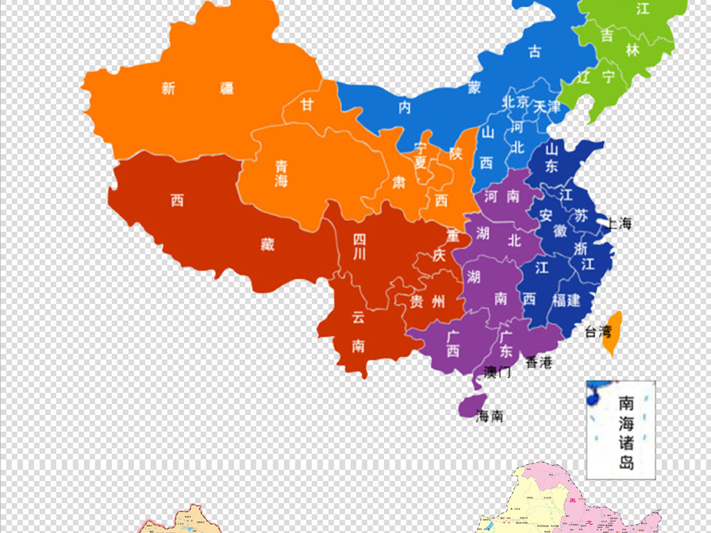 2017年彩色高清世界中国地图png元素图片