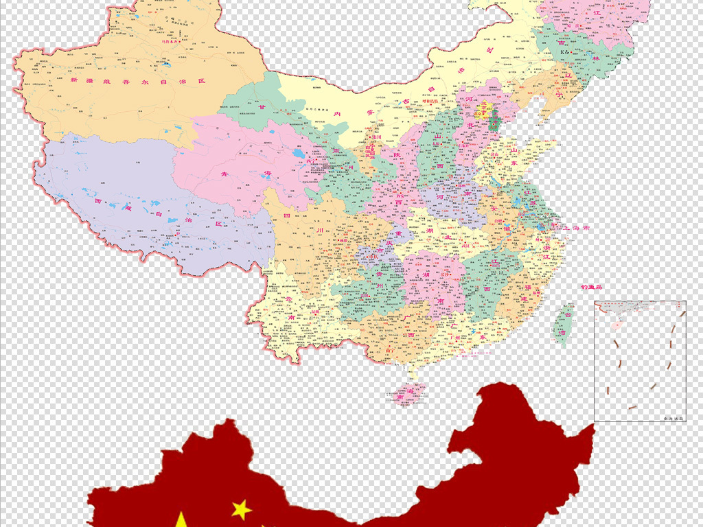 2017年彩色高清世界中国地图png元素图片