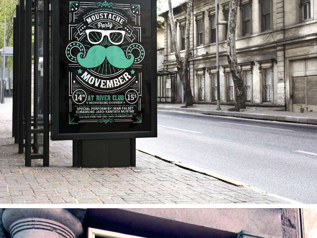 怀旧复古手绘大胡子酒吧俱乐部烤肉店创意海报