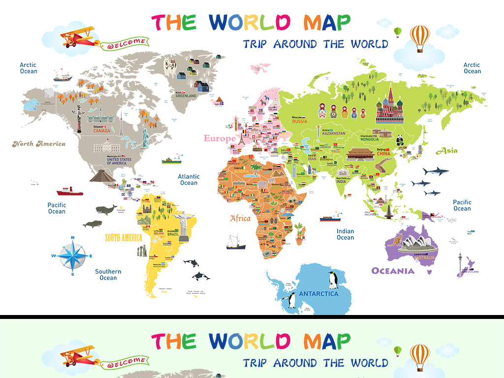 卡通世界地图背景墙
