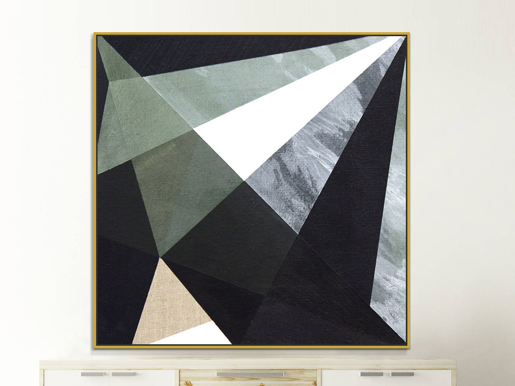 现代简约灰色浅绿色几何艺术抽象装饰画