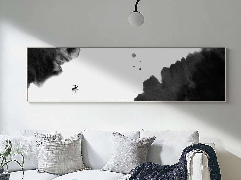 新中式现代简约客厅卧室床头水墨禅意长条挂壁画装饰画