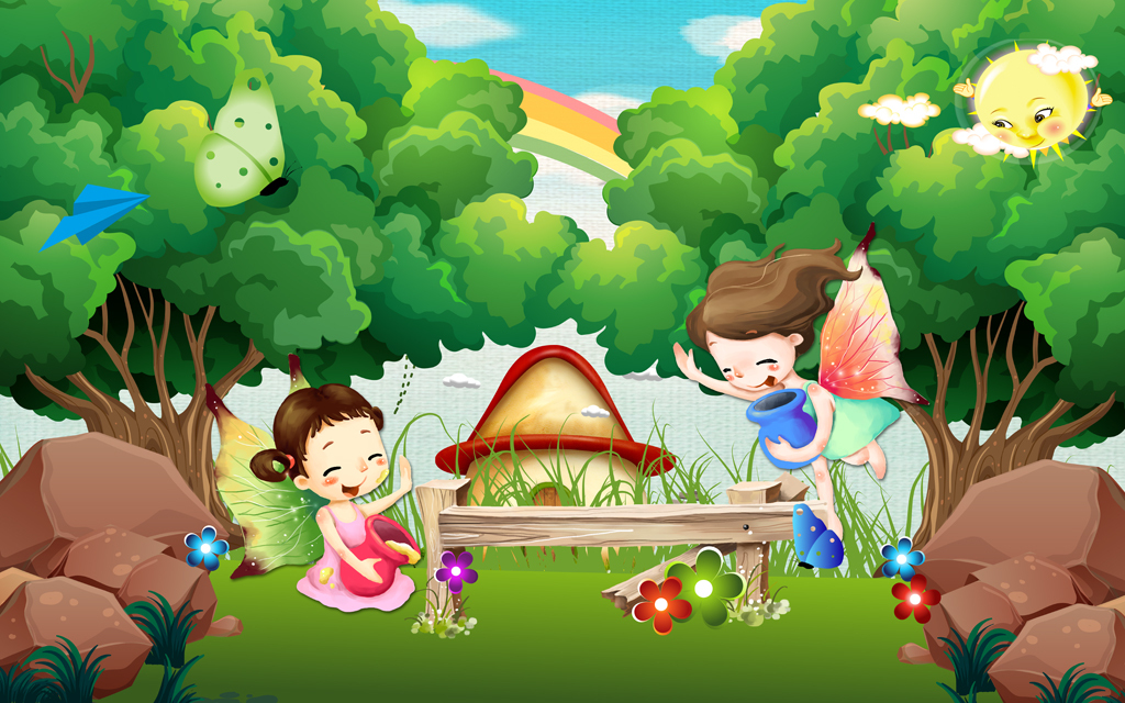 儿童乐园唯美森林树林卡通儿童房小孩房